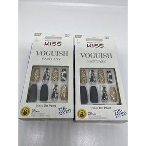 2 - KISS VOGUISH FANTASY Tie-Dye Long Length Nails 28 Nails Mega Adhesive & Glue